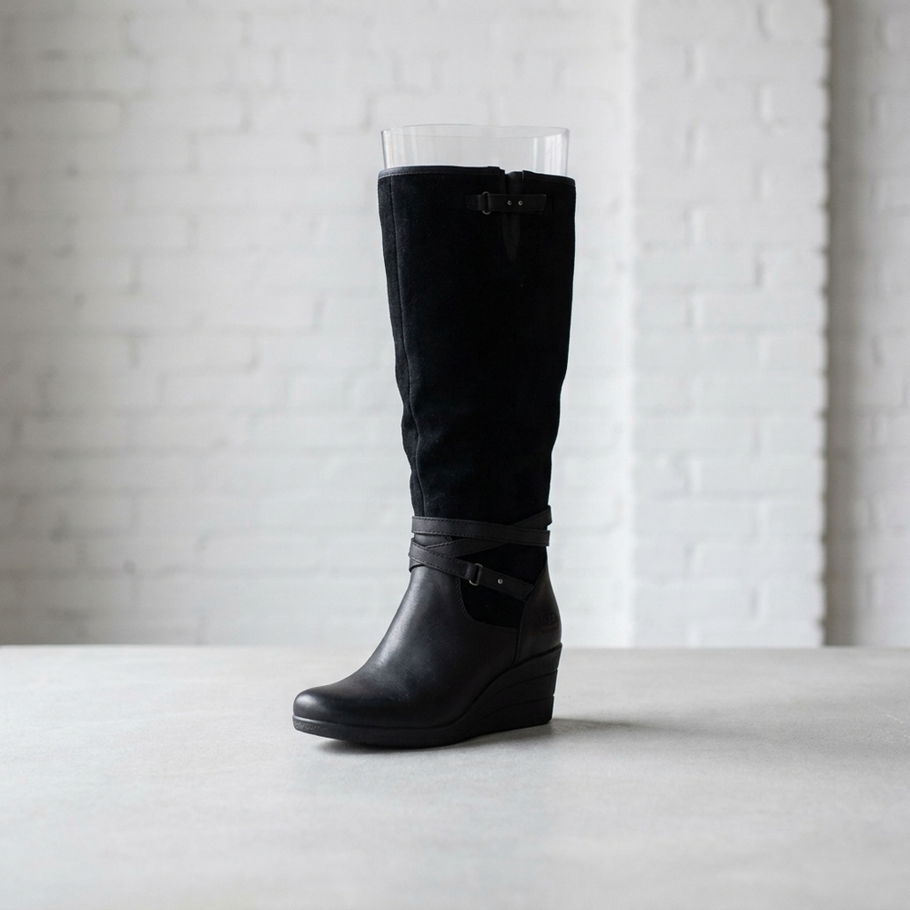 NEW UGG women's lesley waterproof suede wedge knee high boots in black